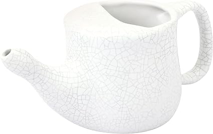 Ancient Impex Ceramic Neti Pot 400 ml (White Crackle) â€“ Spill-Proof, Premium Grade Nasal Cleansing Pot with 5 Neti Salt Sachets | Dishwasher Safe Ayurveda Jala Neti Pot for Sinus & Allergy Relief